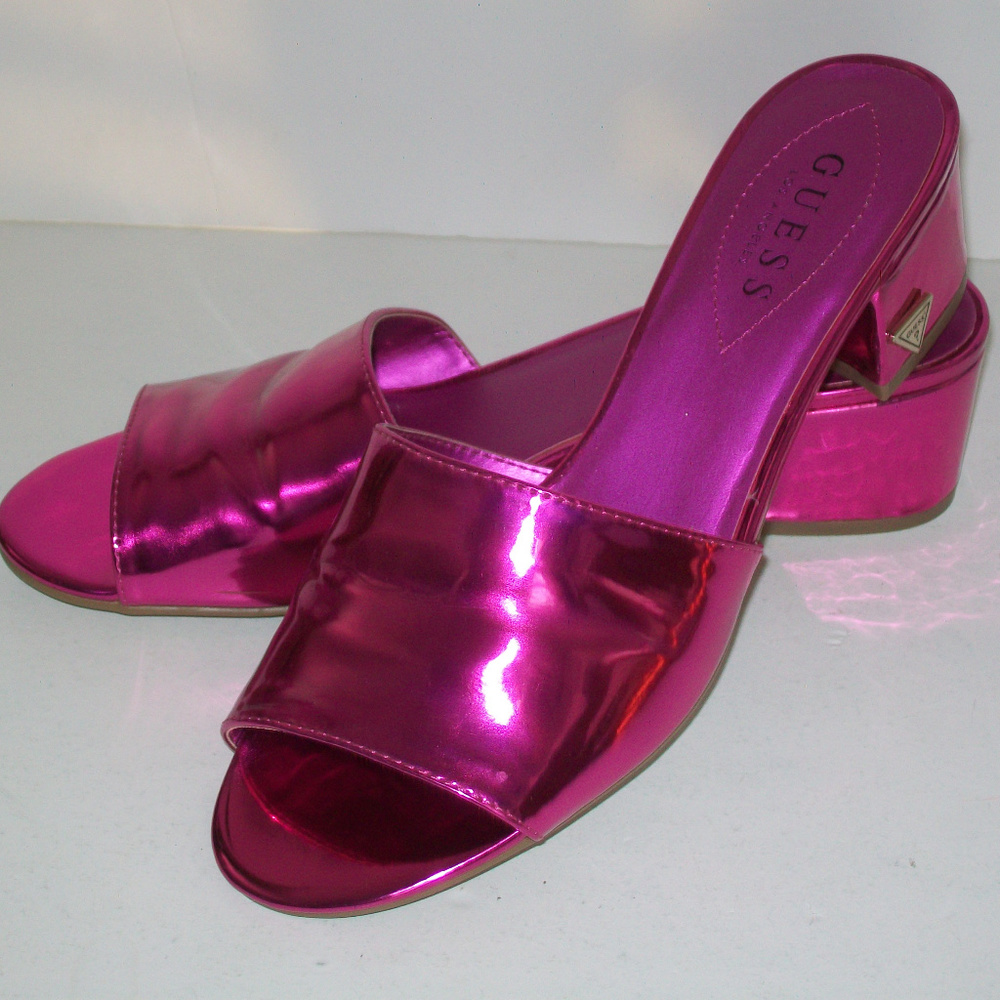 GUESS Hot Pink Metallic Slides Mules Size 9